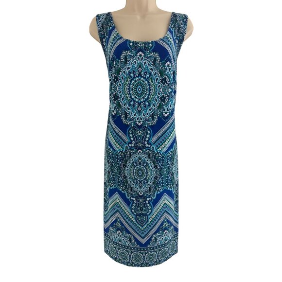 R&M Blue Green Paisley Print Sleeveless Shift Dress Size 18W 2X Plus Size Summer - Picture 2 of 7